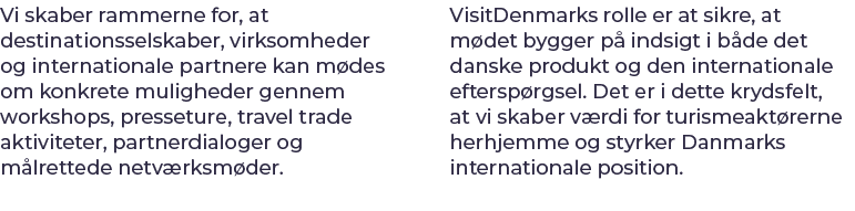 Vi skaber rammerne for, at destinationsselskaber, virksomheder og internationale partnere kan m des om konkrete mulig...