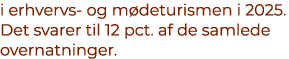 i erhvervs og m deturismen i 2025. Det svarer til 12 pct. af de samlede overnatninger. 