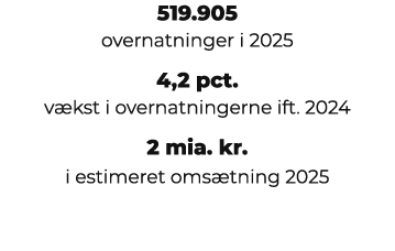 519.905 overnatninger i 2025 4,2 pct. v kst i overnatningerne ift. 2024 2 mia. kr. i estimeret oms tning 2025 