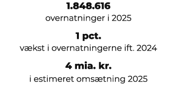 1.848.616 overnatninger i 2025 1 pct. v kst i overnatningerne ift. 2024 4 mia. kr. i estimeret oms tning 2025 