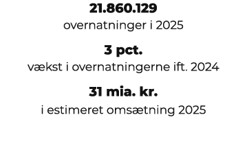 21.860.129 overnatninger i 2025 3 pct. v kst i overnatningerne ift. 2024 31 mia. kr. i estimeret oms tning 2025 