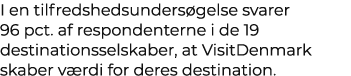 I en tilfredshedsunders gelse svarer 96 pct. af respondenterne i de 19 destinationsselskaber, at VisitDenmark skaber ...